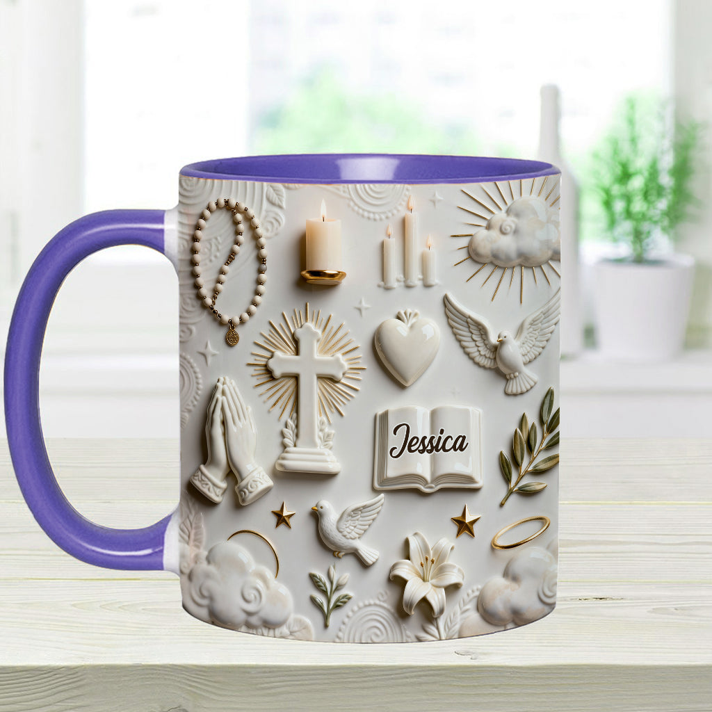 Glaube statt Angst – Personalisierte Tasse und Untersetzer mit christlichem Motiv