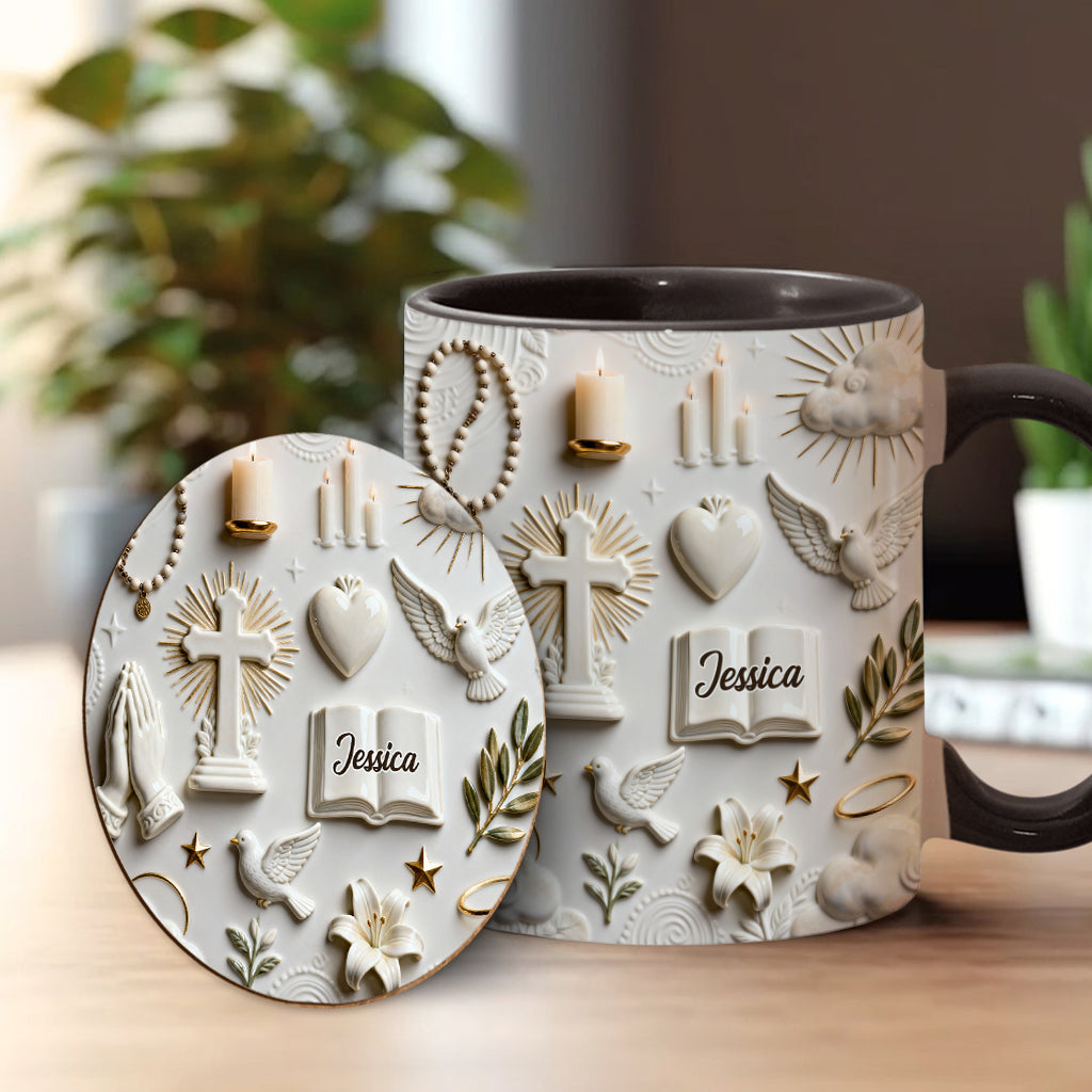 Glaube statt Angst – Personalisierte Tasse und Untersetzer mit christlichem Motiv