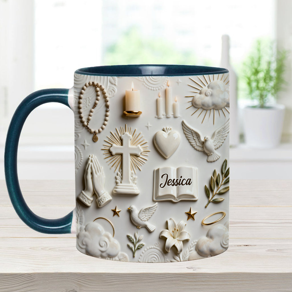 Glaube statt Angst – Personalisierte Tasse und Untersetzer mit christlichem Motiv