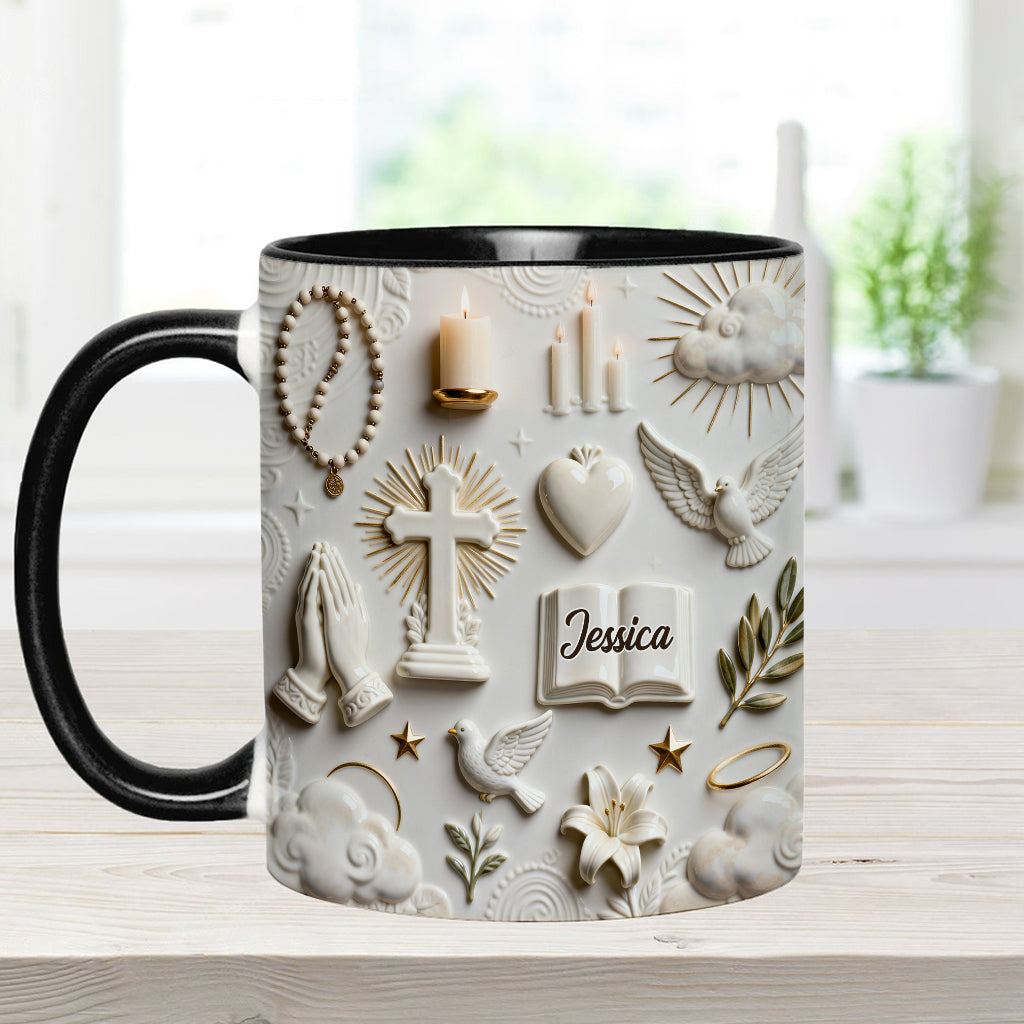Glaube statt Angst – Personalisierte Tasse und Untersetzer mit christlichem Motiv