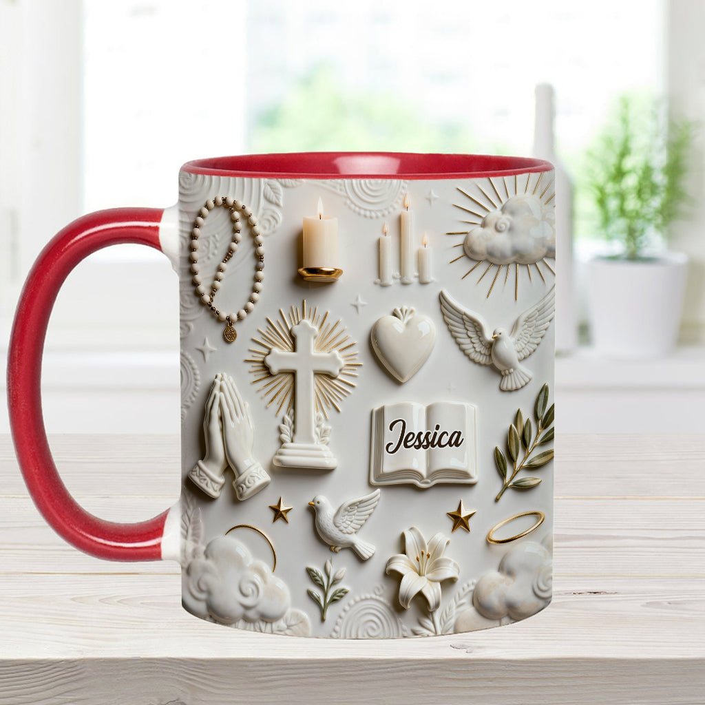 Glaube statt Angst – Personalisierte Tasse und Untersetzer mit christlichem Motiv
