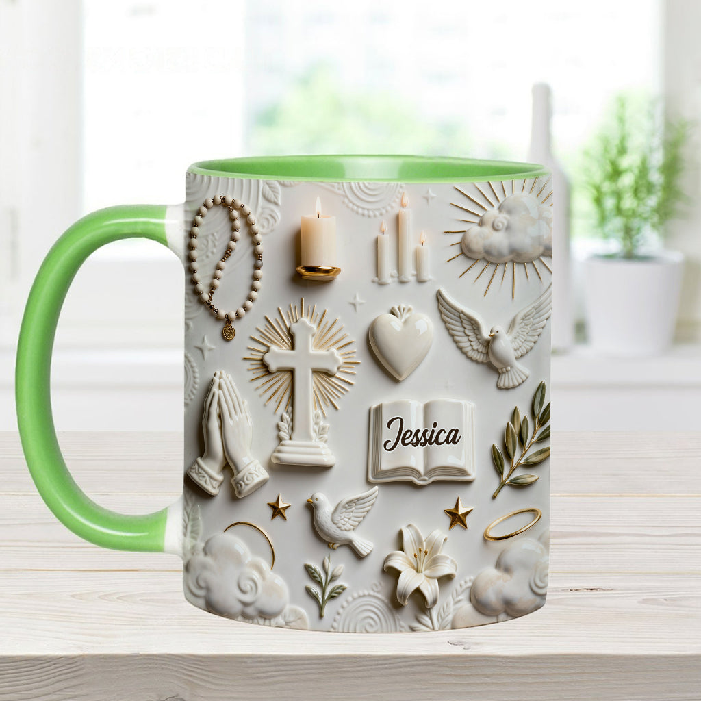 Glaube statt Angst – Personalisierte Tasse und Untersetzer mit christlichem Motiv