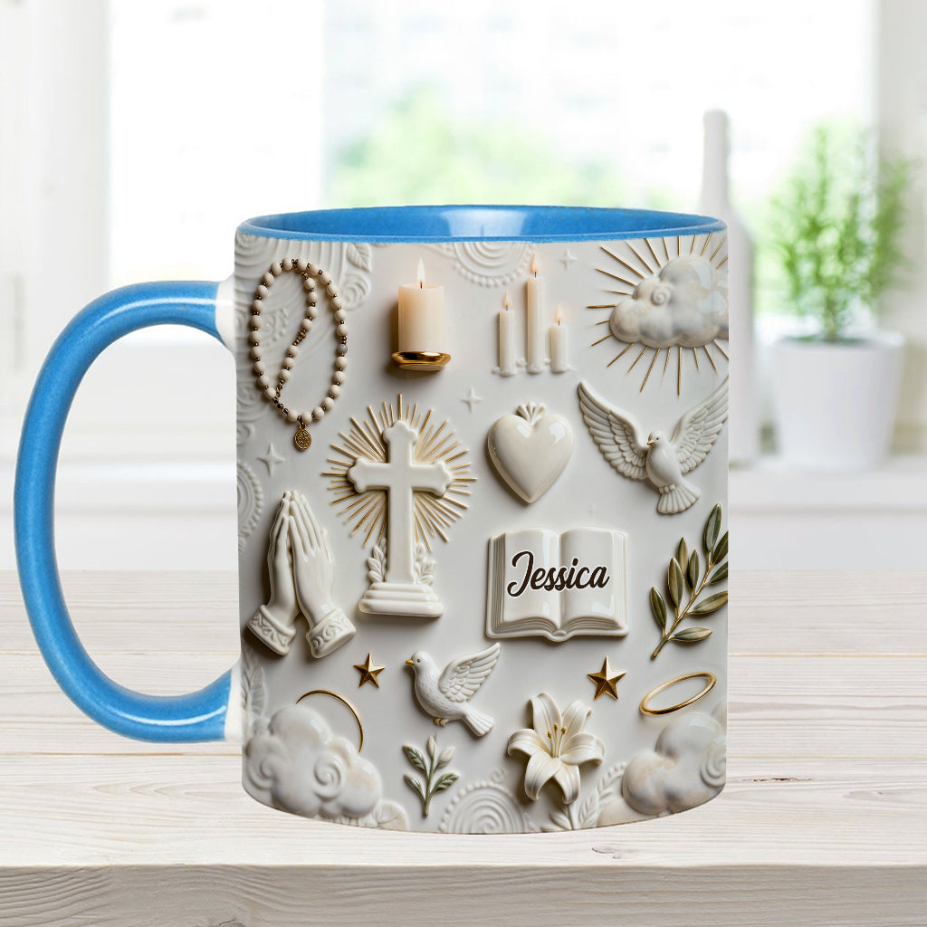 Glaube statt Angst – Personalisierte Tasse und Untersetzer mit christlichem Motiv