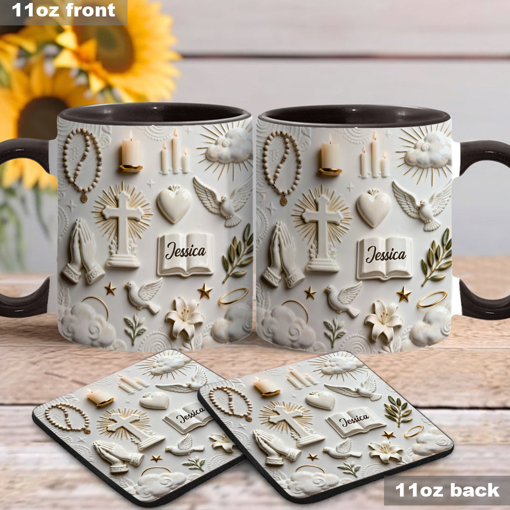 Glaube statt Angst – Personalisierte Tasse und Untersetzer mit christlichem Motiv