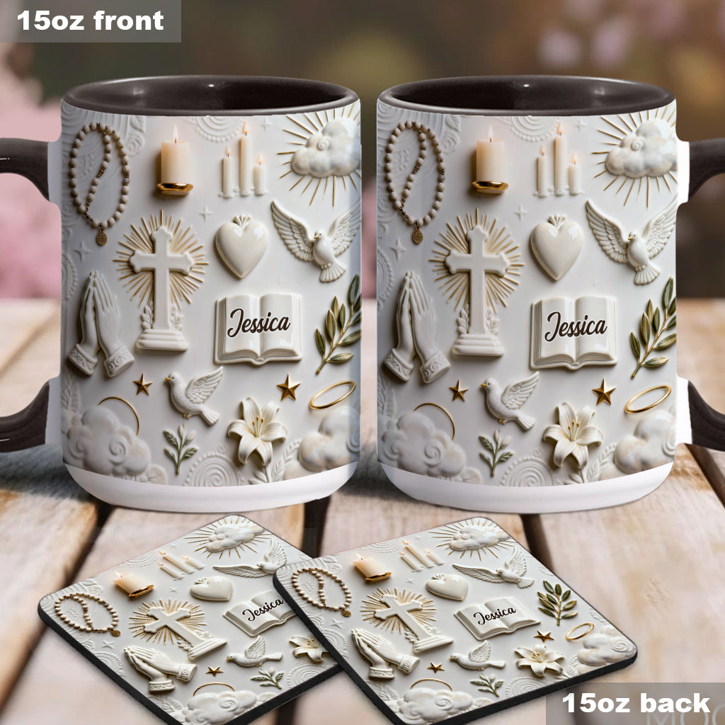 Glaube statt Angst – Personalisierte Tasse und Untersetzer mit christlichem Motiv