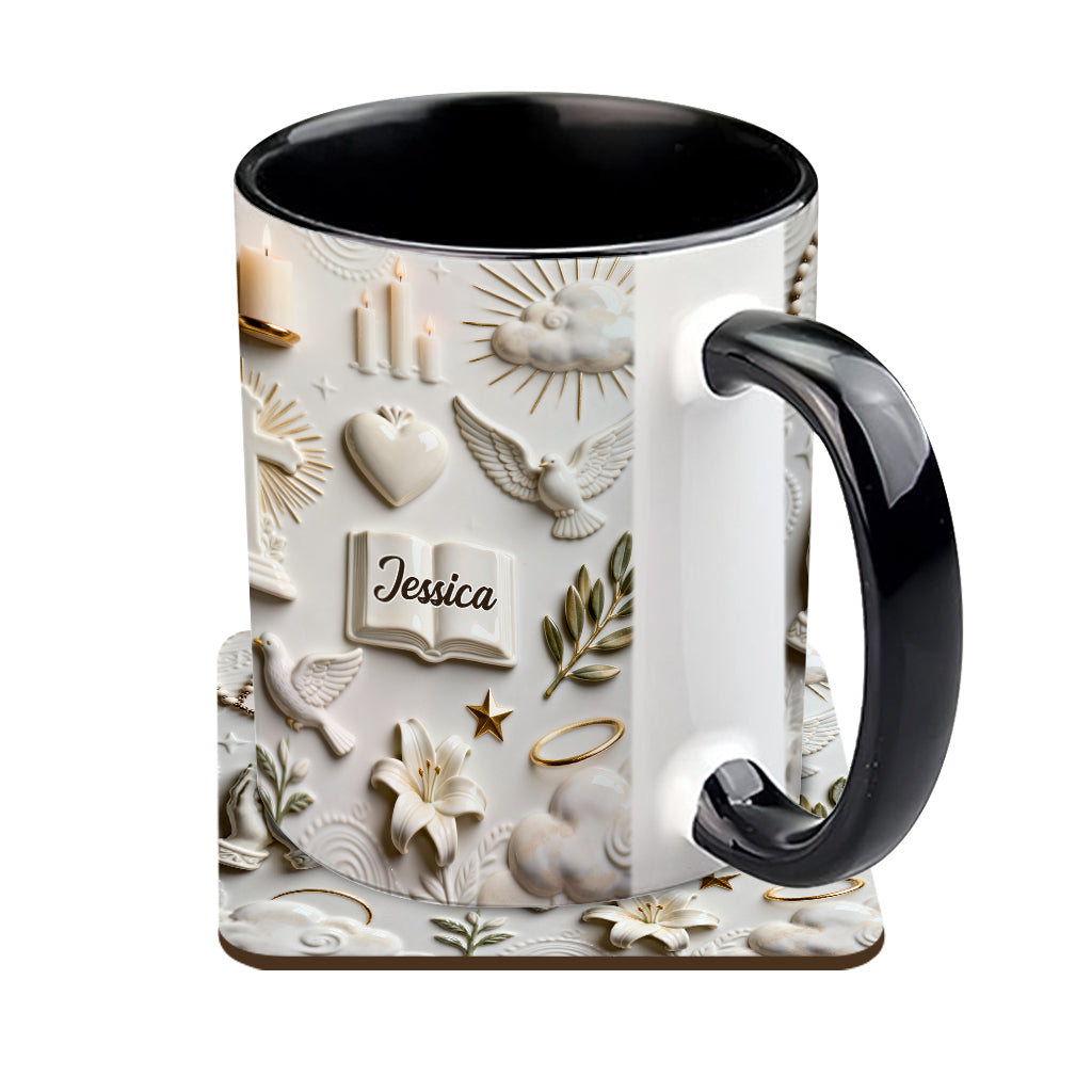Glaube statt Angst – Personalisierte Tasse und Untersetzer mit christlichem Motiv