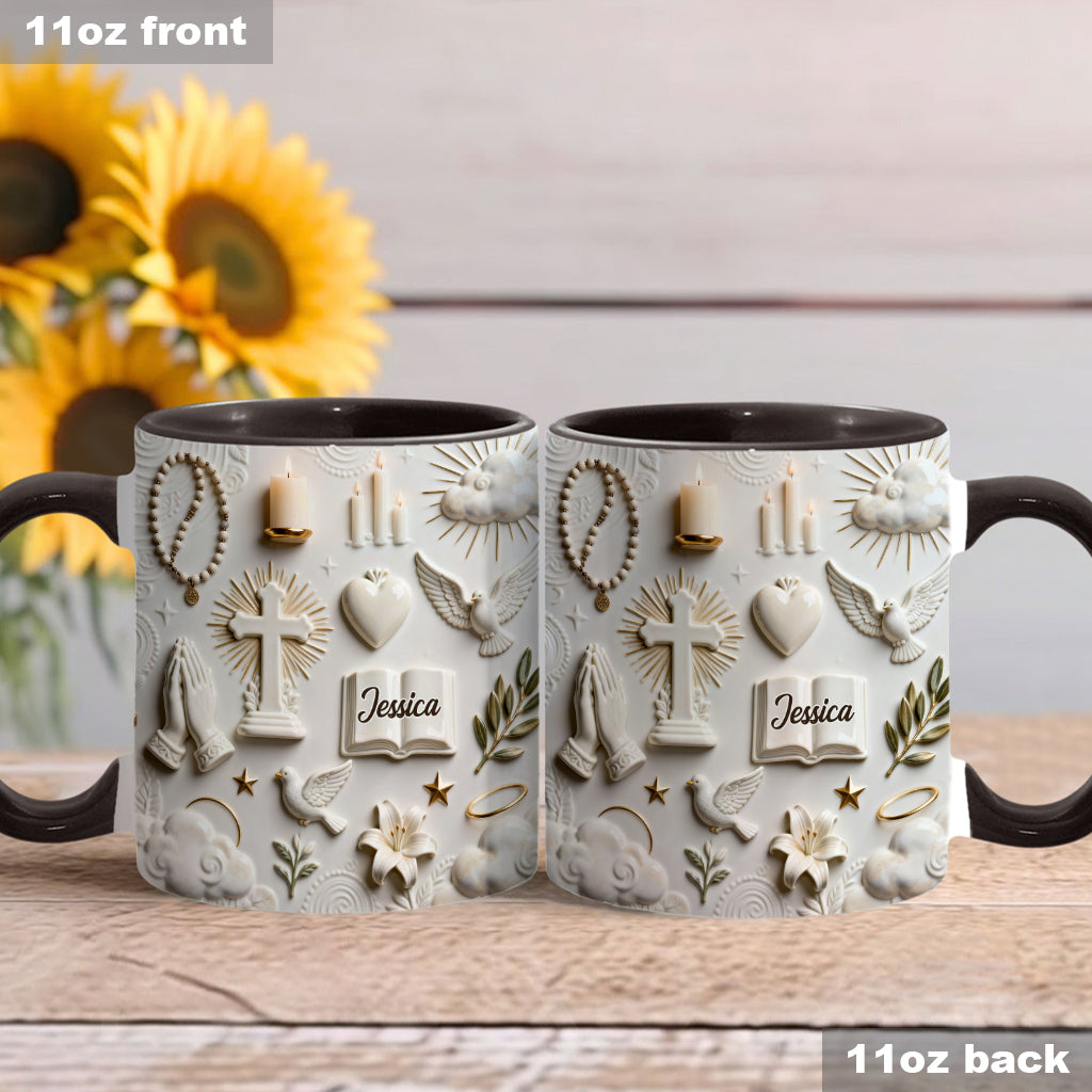 Glaube statt Angst – Personalisierte Tasse und Untersetzer mit christlichem Motiv