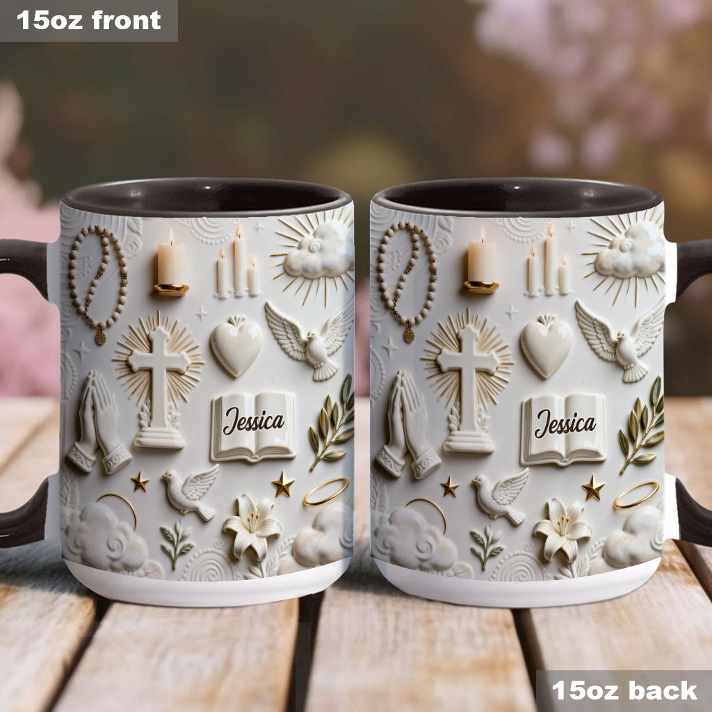 Glaube statt Angst – Personalisierte Tasse und Untersetzer mit christlichem Motiv