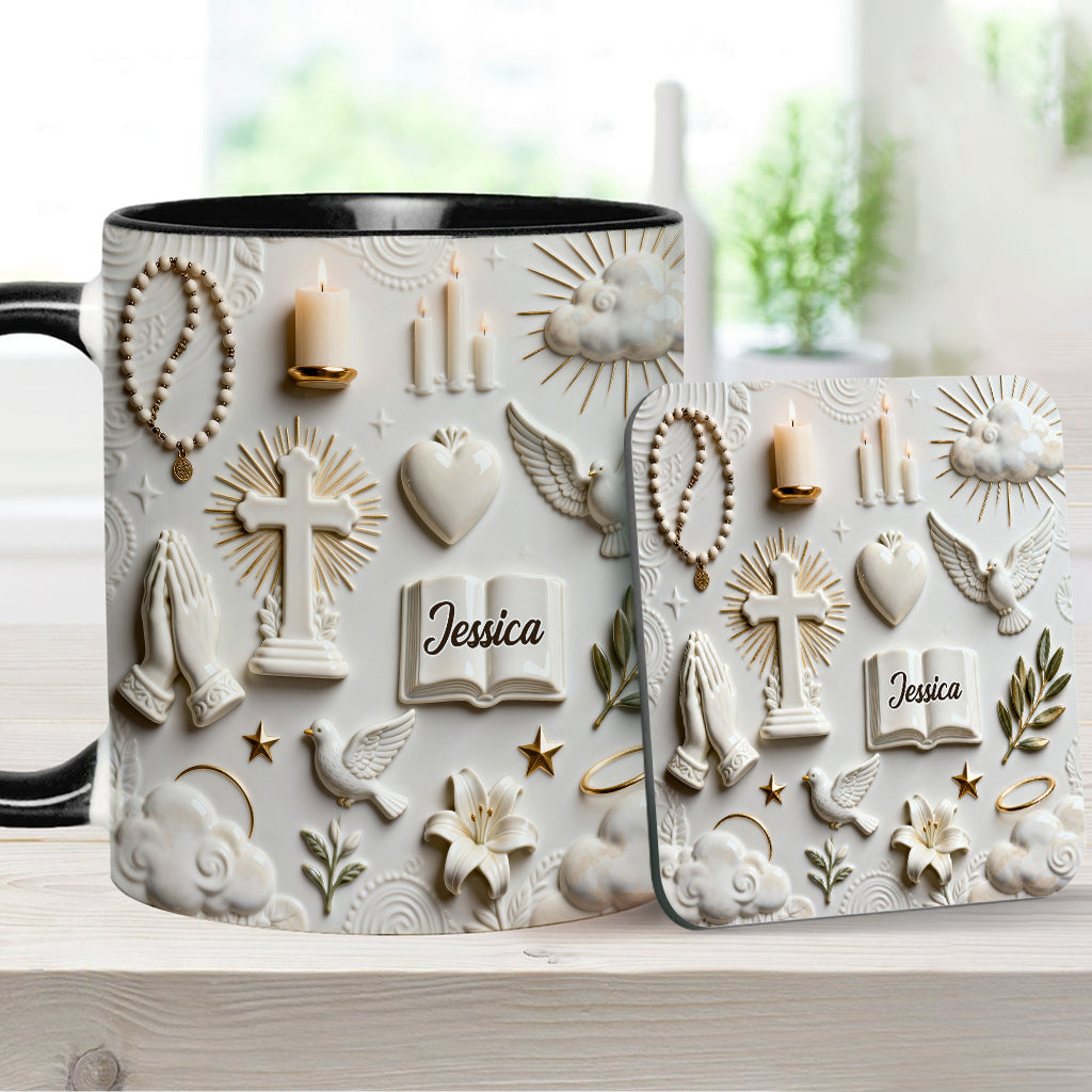 Glaube statt Angst – Personalisierte Tasse und Untersetzer mit christlichem Motiv