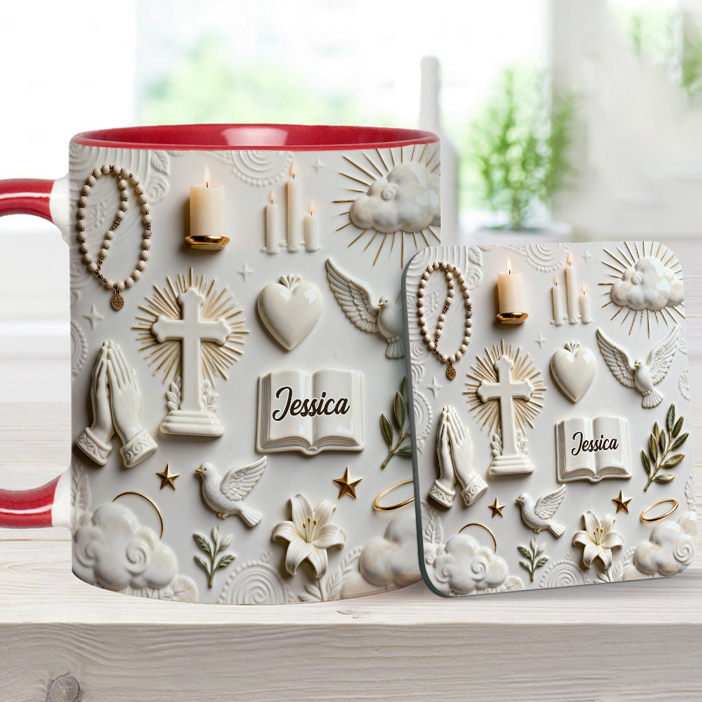 Glaube statt Angst – Personalisierte Tasse und Untersetzer mit christlichem Motiv