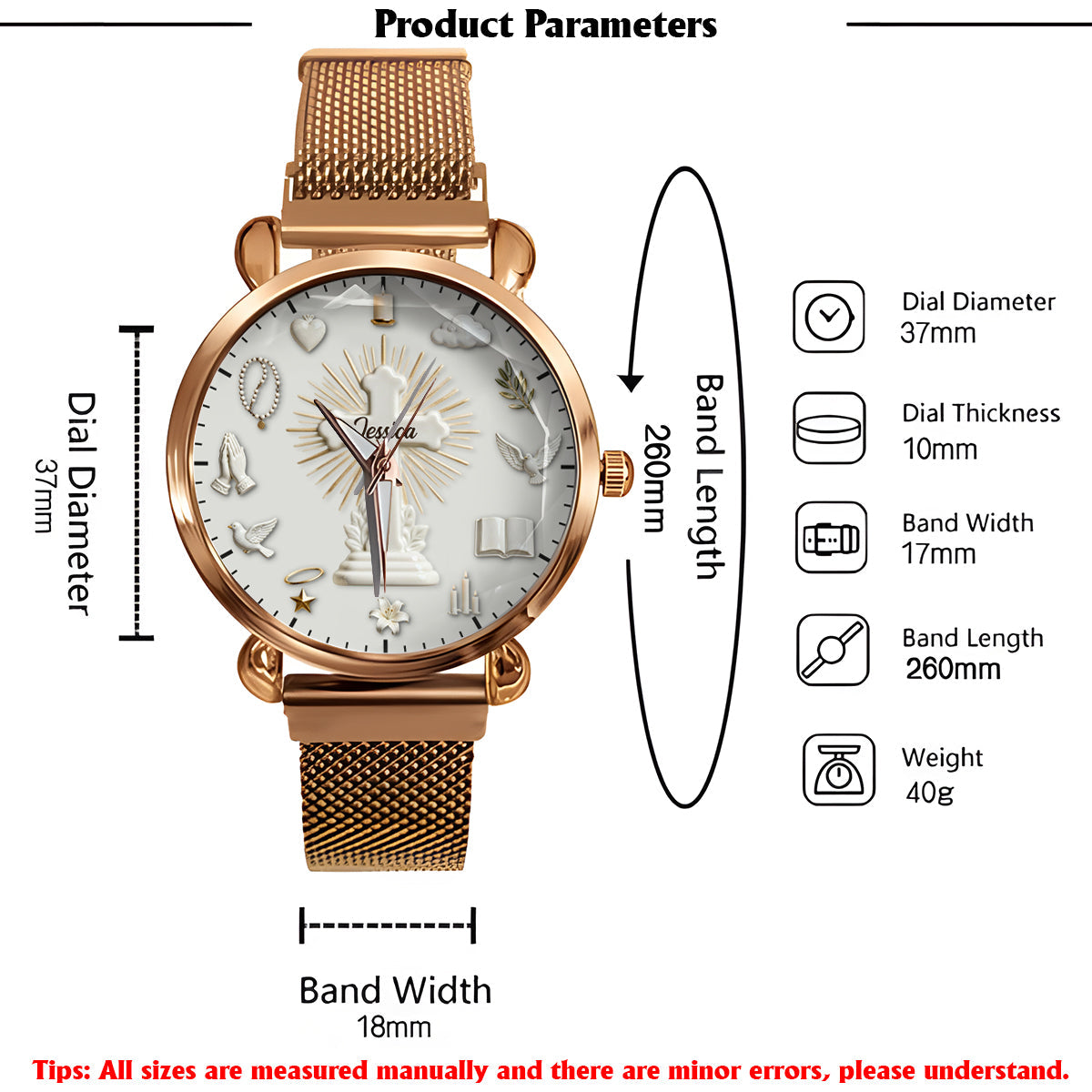 La foi plutôt que la peur - Montre-bracelet chrétienne personnalisée pour femmes 