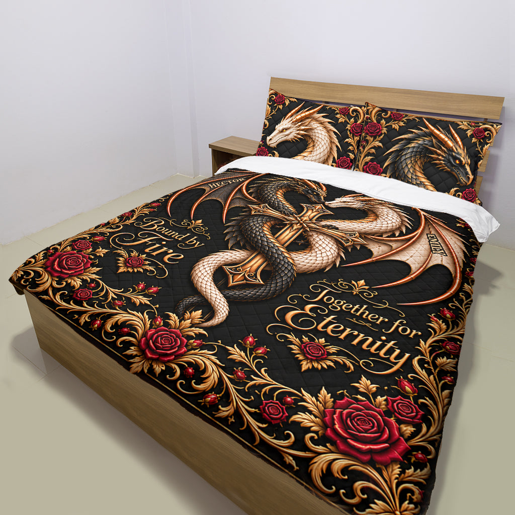 Bound By Fire Couple Gift - Personalized Dragon Quilt Set
