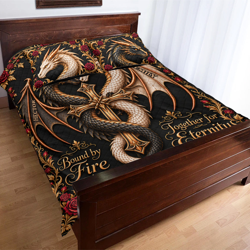 Bound By Fire Couple Gift - Personalized Dragon Quilt Set
