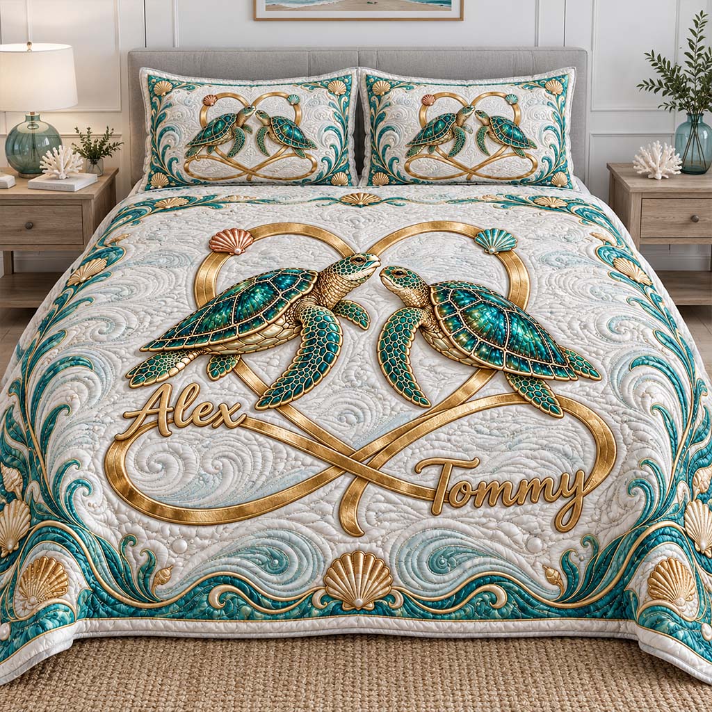 Love You Infinite - Personalized Turtle Quilt Set