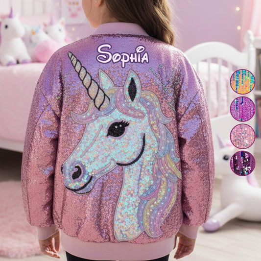 Wunderschönes Einhorn-Geschenk für Mädchen – personalisierte Kinder-Collegejacke