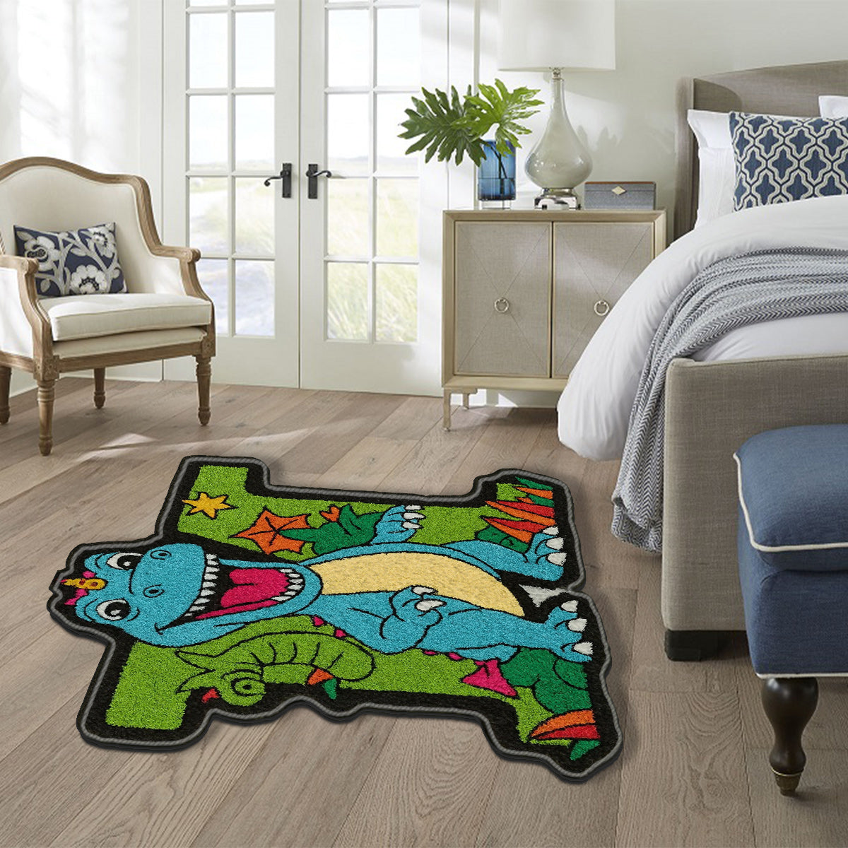 Tapis personnalisé pour enfant avec initiale de dinosaure - Cadeau idéal pour les enfants