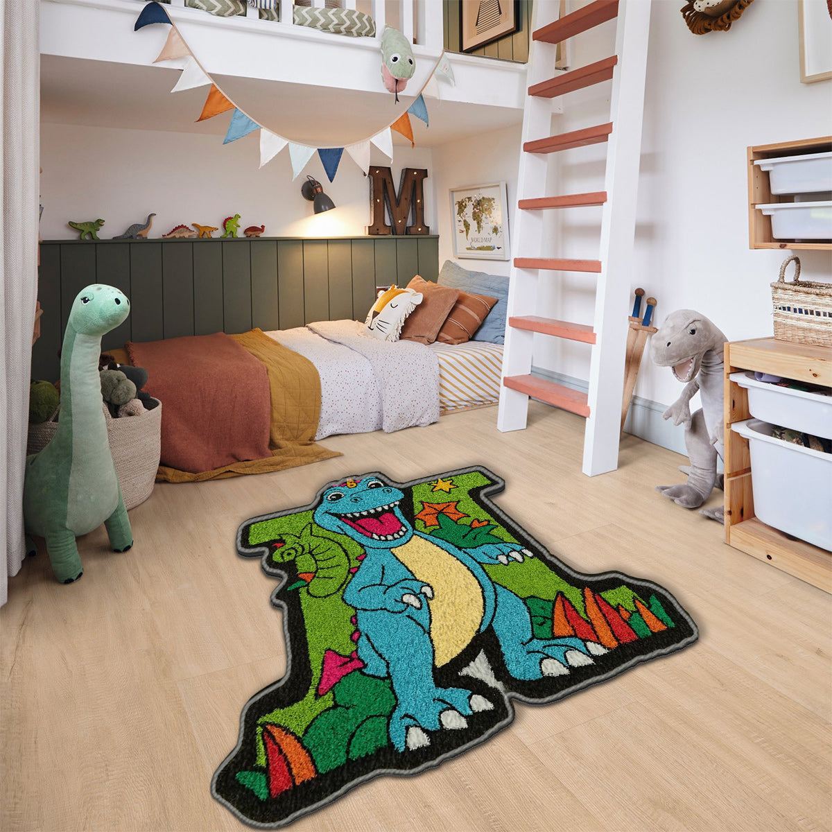Tapis personnalisé pour enfant avec initiale de dinosaure - Cadeau idéal pour les enfants