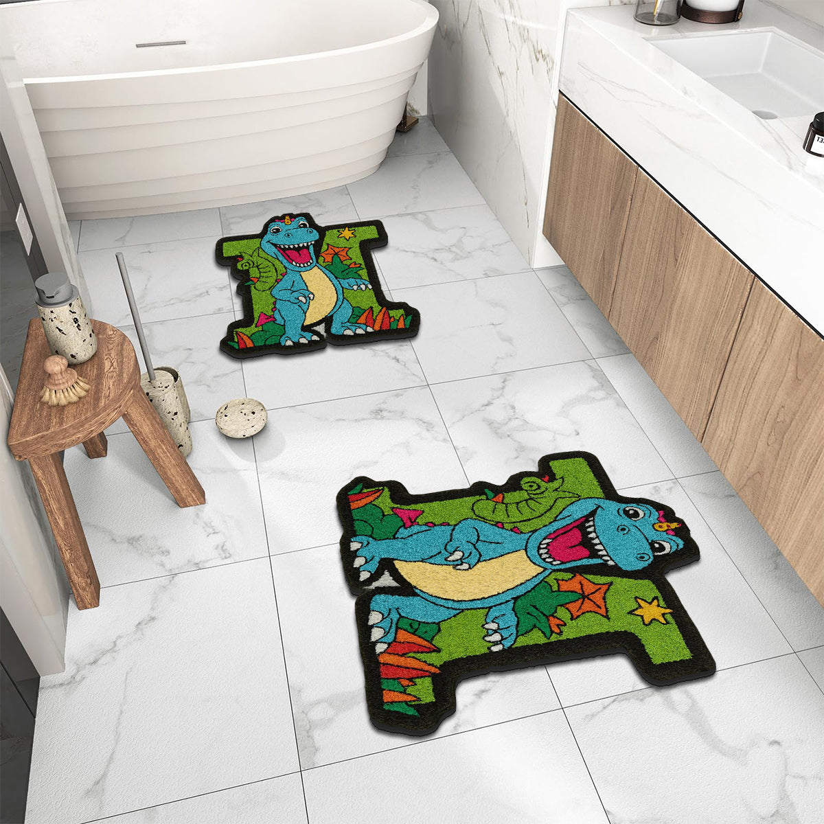Tapis personnalisé pour enfant avec initiale de dinosaure - Cadeau idéal pour les enfants
