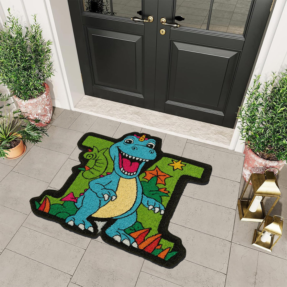 Tapis personnalisé pour enfant avec initiale de dinosaure - Cadeau idéal pour les enfants