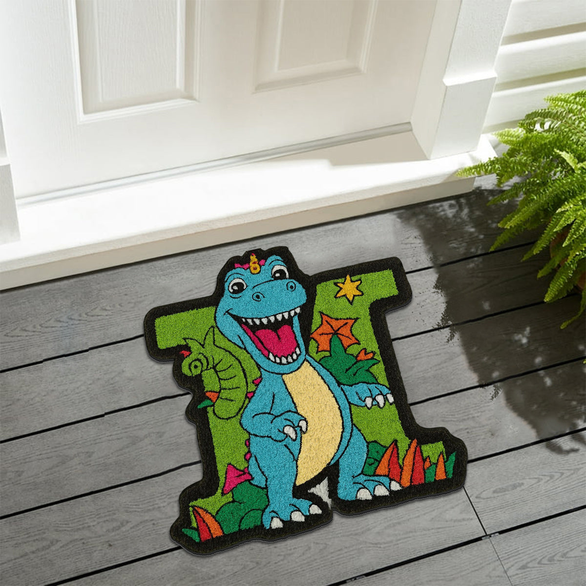 Tapis personnalisé pour enfant avec initiale de dinosaure - Cadeau idéal pour les enfants