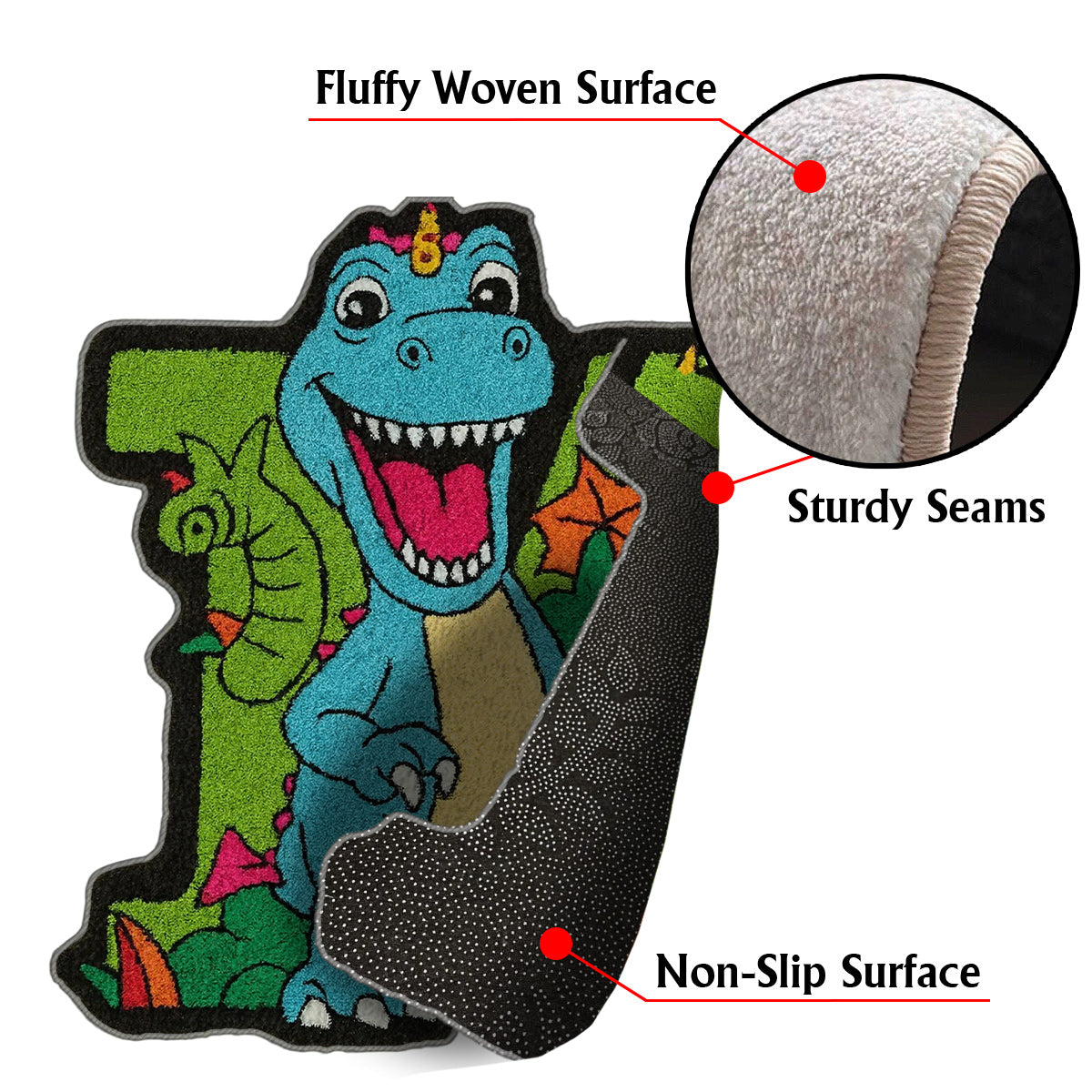 Tapis personnalisé pour enfant avec initiale de dinosaure - Cadeau idéal pour les enfants