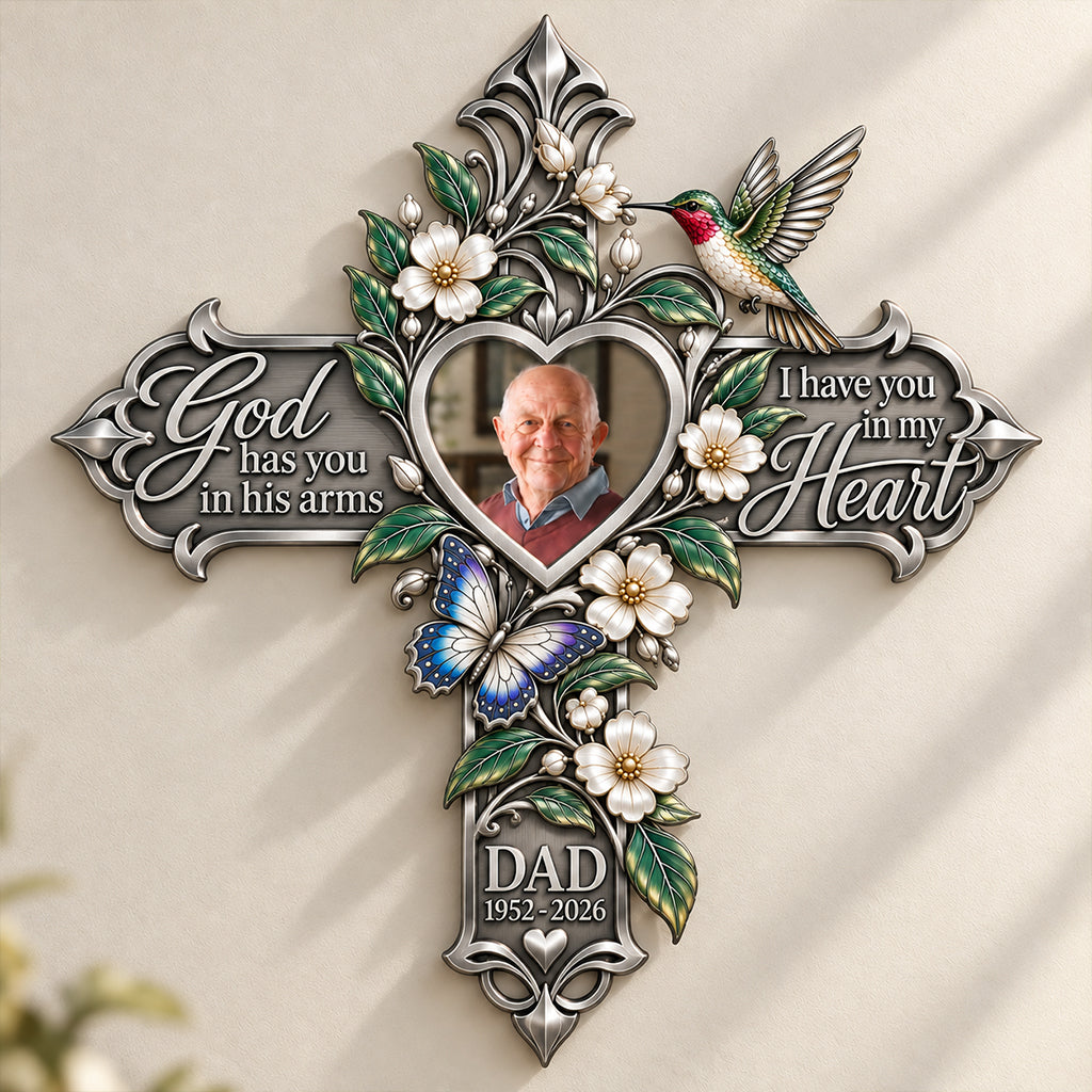 God Has You In His Arms, I Have You In My Heart - Personalized Memorial 3D Printed Cut Metal Sign