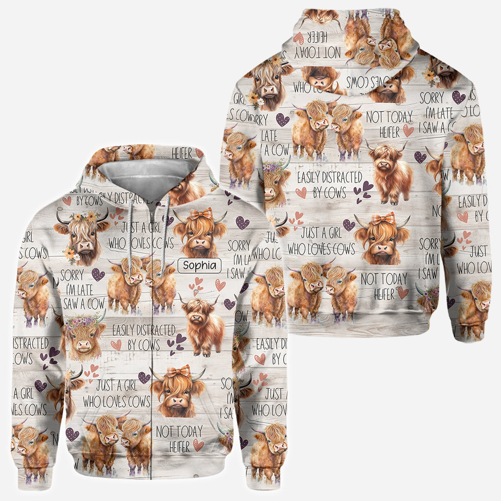 Une fille qui aime les vaches des Highlands - T-shirt personnalisé avec motif vache des Highlands