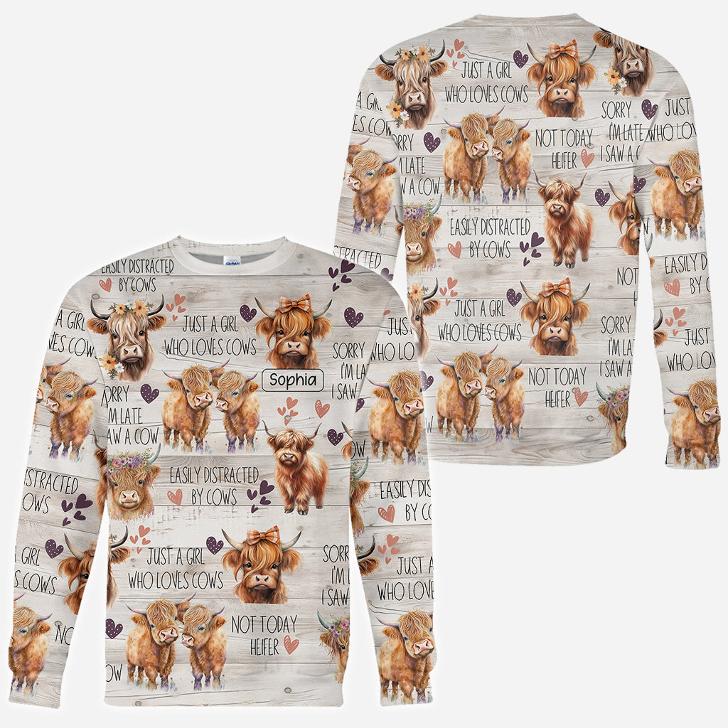 Une fille qui aime les vaches des Highlands - T-shirt personnalisé avec motif vache des Highlands