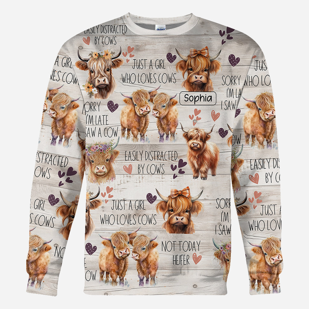 Une fille qui aime les vaches des Highlands - T-shirt personnalisé avec motif vache des Highlands