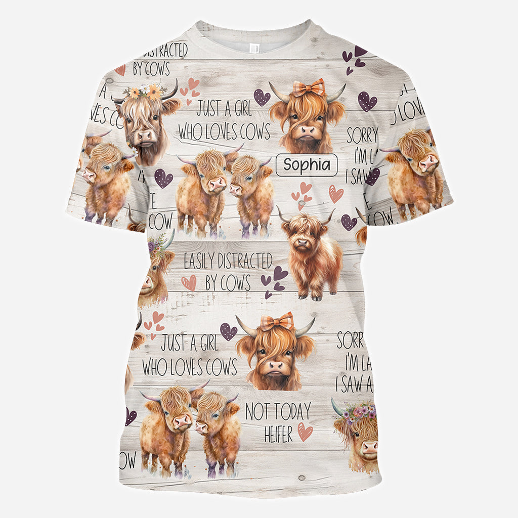 Une fille qui aime les vaches des Highlands - T-shirt personnalisé avec motif vache des Highlands