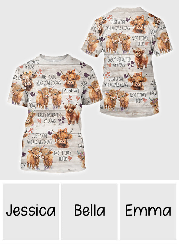 Une fille qui aime les vaches des Highlands - T-shirt personnalisé avec motif vache des Highlands