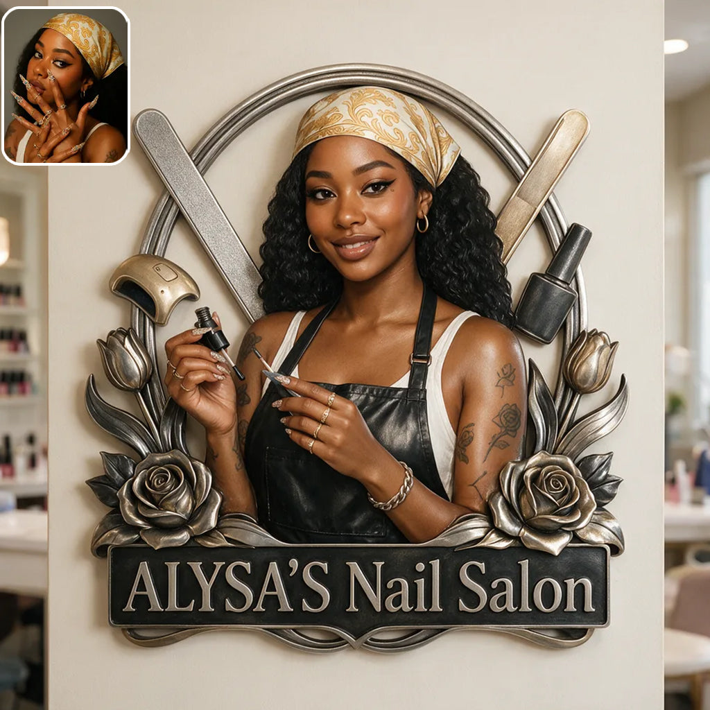 Nail Tech Wanddekoration - Personalisierte Nagelsalon 3D-gedrucktes Metallschild
