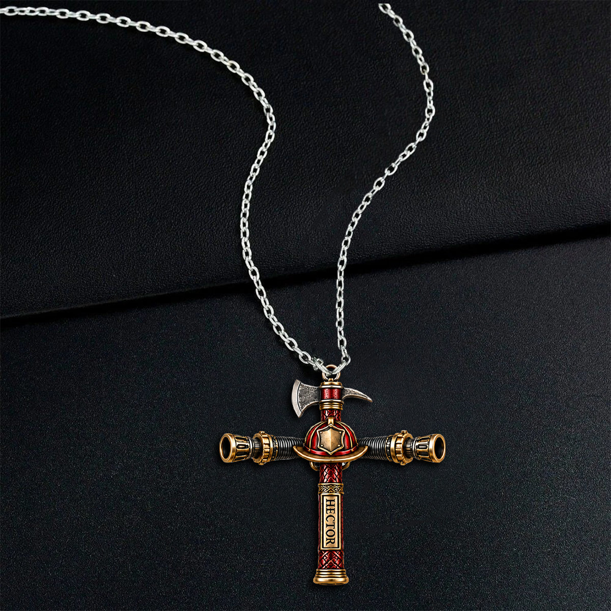 Strengthened By Christ - Personalized Firefighter Shaped Metal Pendant Necklace