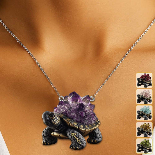 Amethyst/Rosenquarz/Rubin/... Schildkröten-Anhänger – Personalisierte Halskette mit individuell geformter Schildkröte