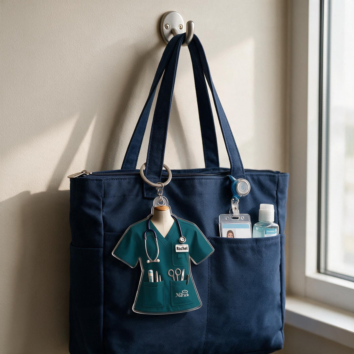 Personalized Teal Nurse Scrub Uniform Acrylic Keychain, Custom Name Nurse Gift