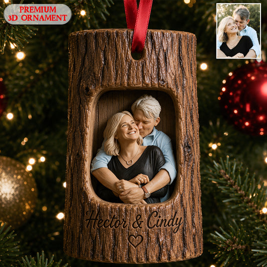 Cadeau Couple Tronc d'Arbre Photo - Ornement 3D Personnalisé Premium