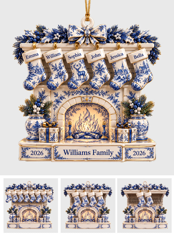Stockings on Fireplace - Personalized Family Custom Shape Ceramic Ornament