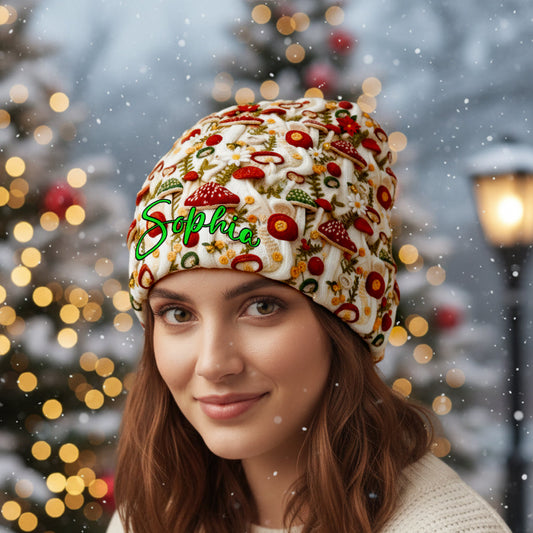 Weihnachtsmaus im Cottagecore-Stil – Personalisierte Pilzmütze