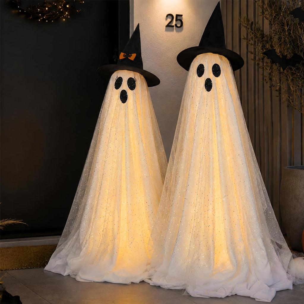 2er Set Glitzer-Mesh-Geisterlichter mit Fernbedienung