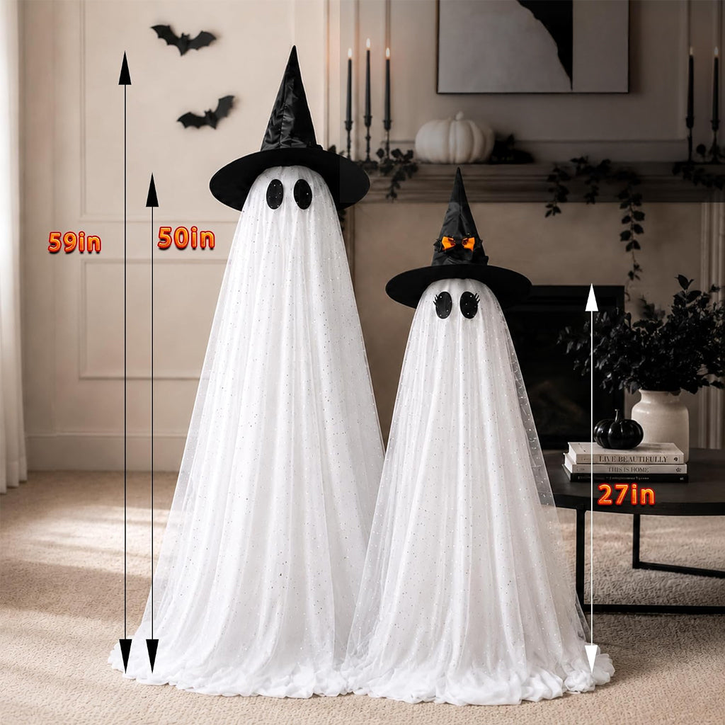 2er Set Glitzer-Mesh-Geisterlichter mit Fernbedienung