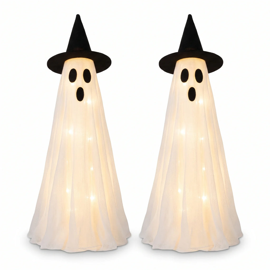 2er Set Glitzer-Mesh-Geisterlichter mit Fernbedienung