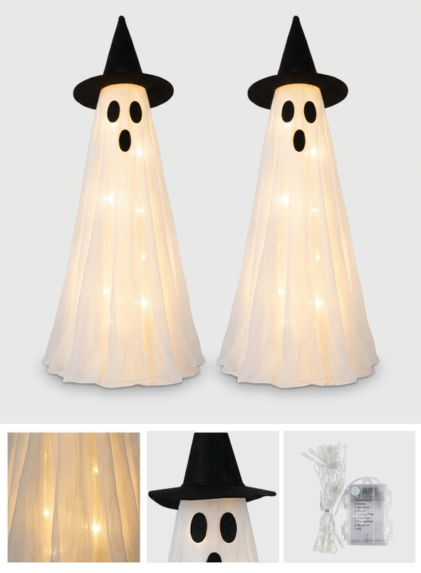 2er Set Glitzer-Mesh-Geisterlichter mit Fernbedienung