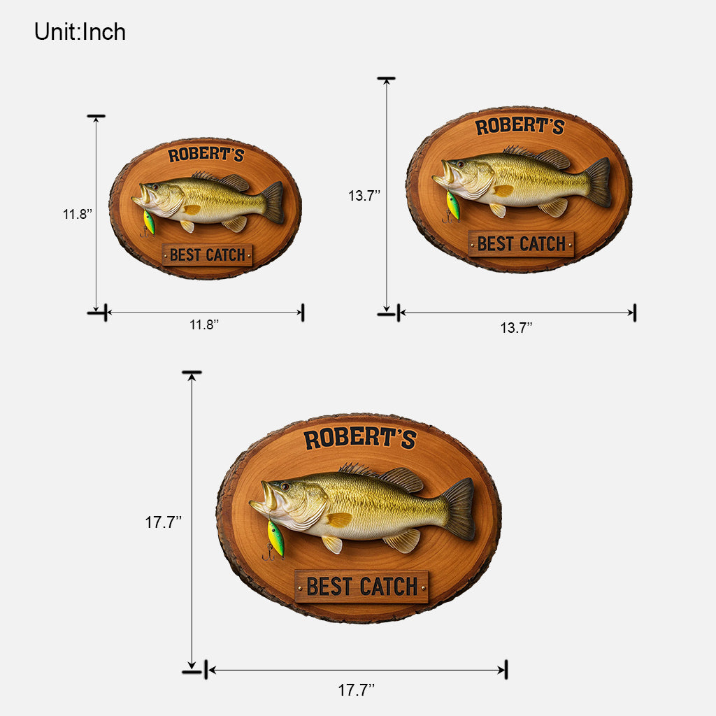 Geschenk für Angelfreunde, Geschenk für ihn/Ehemann..., Bester Fang – personalisiertes Angel-Holzschild in individueller Form