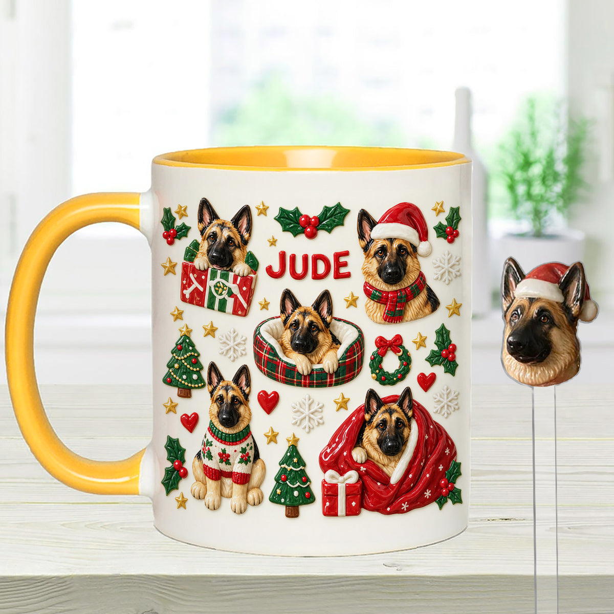 Christmas Time - Personalized Dog Set Accent Mug with Acrylic Stirrers