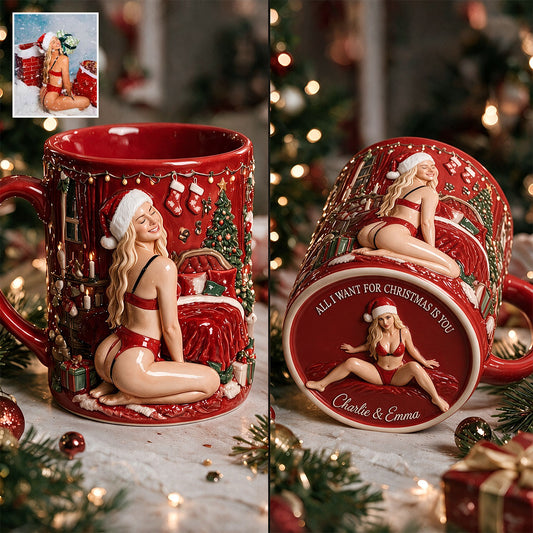 Alles, was ich mir zu Weihnachten wünsche, bist du - Personalisierte Tasse mit Druck am Boden