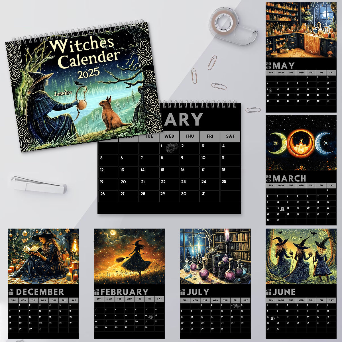 Witches Calendar 2025 - Personalized Witch Wall Calendar & Desk Calendar