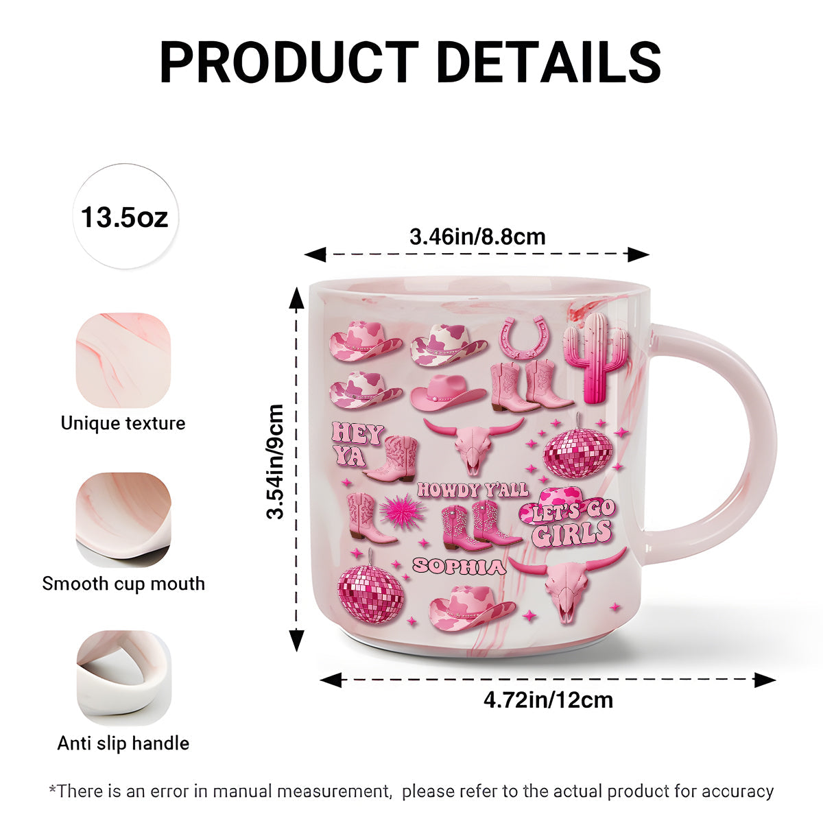 Mug marbré personnalisé « Cowgirl rose »