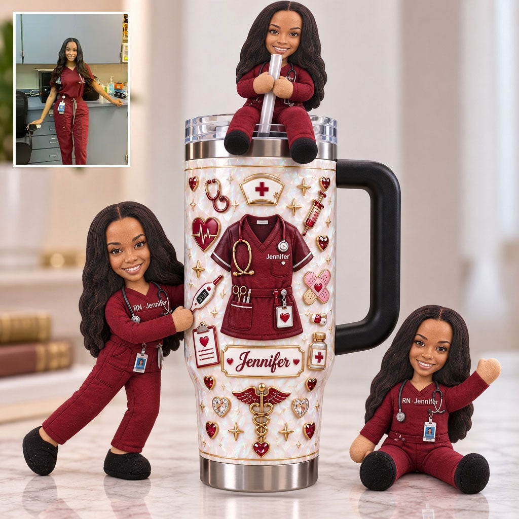Nurse Funny Relax Gift - Personalized Nurse Tumbler With Handle & Posable Doll
