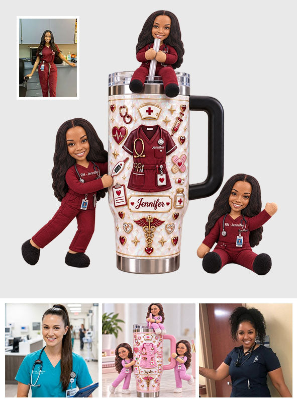 Nurse Funny Relax Gift - Personalized Nurse Tumbler With Handle & Posable Doll
