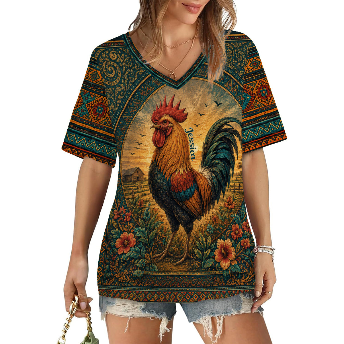 Just A Girl Who Loves Chicken - Personalized Chicken Fully Printed V-Neck T-Shirt